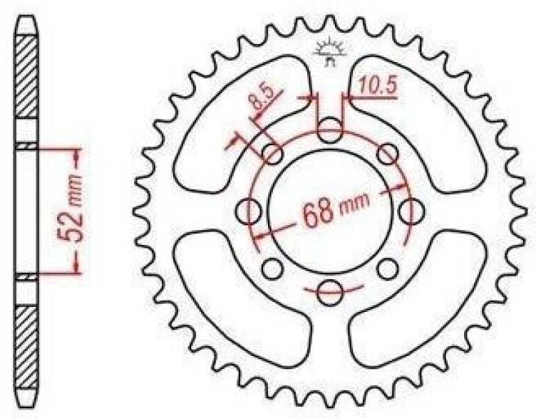 Oceľová rozeta pre sekundárne reťazy typu 420, JT - Anglicko (36 zubov)