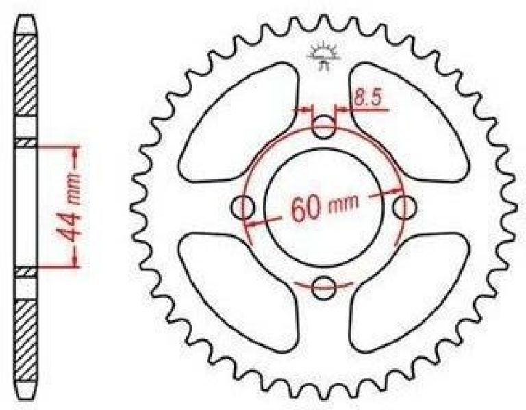 Oceľová rozeta pre sekundárne reťazy typu 420, JT - Anglicko (48 zubov)
