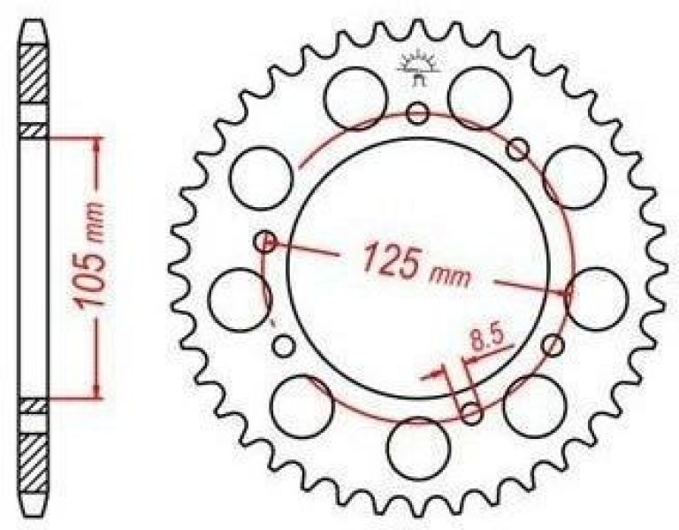 Oceľová rozeta pre sekundárne reťazy typu 420, JT - Anglicko (50 zubov)