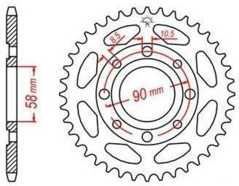 Oceľová rozeta pre sekundárne reťazy typu 428, JT - Anglicko (34 zubov)