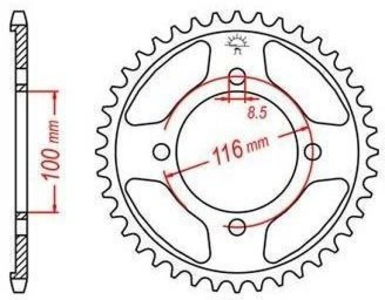 Oceľová rozeta pre sekundárne reťazy typu 428, JT - Anglicko (52 zubov)