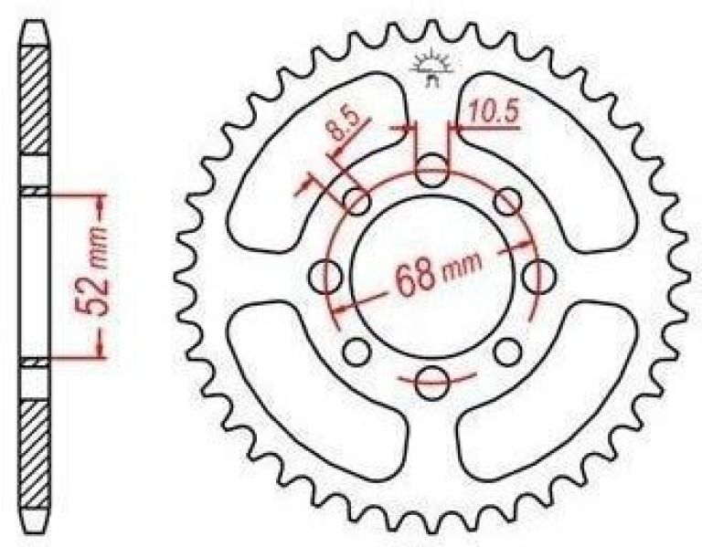 Oceľová rozeta pre sekundárne reťazy typu 428, JT - Anglicko (37 zubov)