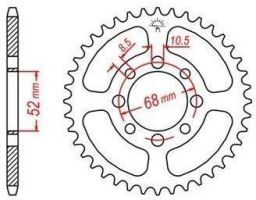 Oceľová rozeta pre sekundárne reťazy typu 428, JT - Anglicko (38 zubov)