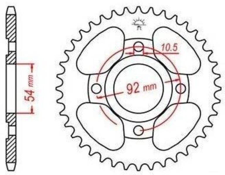 Oceľová rozeta pre sekundárne reťazy typu 428, JT - Anglicko (44 zubov)