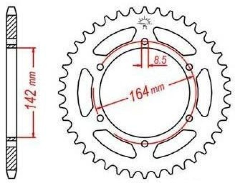 Oceľová rozeta pre sekundárne reťazy typu 428, JT - Anglicko (52 zubov)