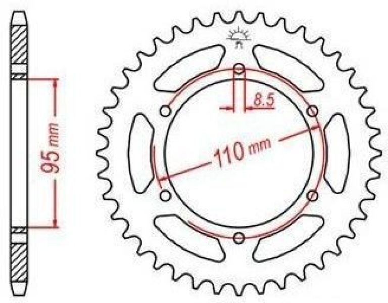 Oceľová rozeta pre sekundárne reťazy typu 428, JT - Anglicko (45 zubov)