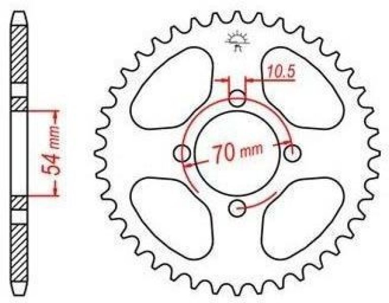 Oceľová rozeta pre sekundárne reťazy typu 428, JT - Anglicko (42 zubov)