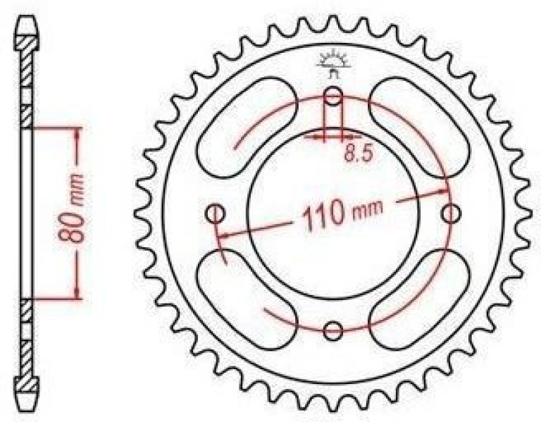 Oceľová rozeta pre sekundárne reťazy typu 428, JT - Anglicko (42 zubov)