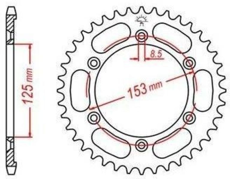 Oceľová rozeta pre sekundárne reťazy typu 428, JT - Anglicko (54 zubov)