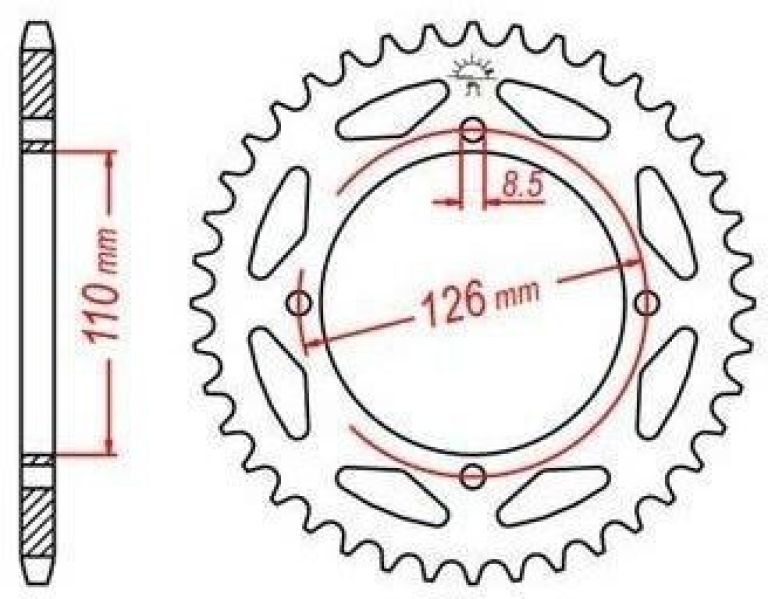 Oceľová rozeta pre sekundárne reťazy typu 428, JT - Anglicko (47 zubov)