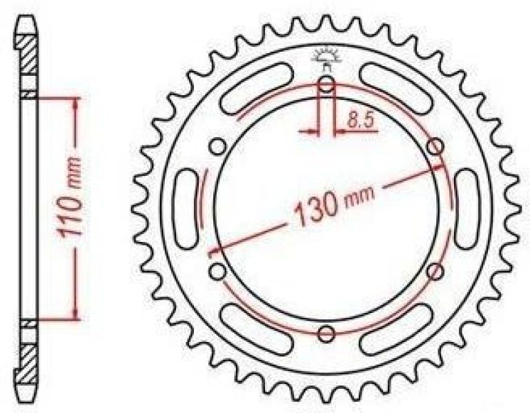 Oceľová rozeta pre sekundárne reťazy typu 428, JT - Anglicko (44 zubov)