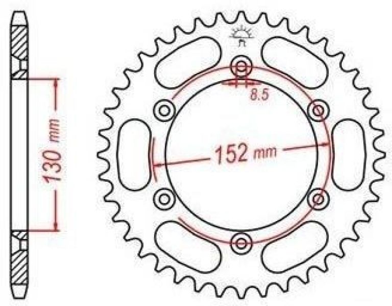 Oceľová rozeta pre sekundárne reťazy typu 520, JT - Anglicko (51 zubov)