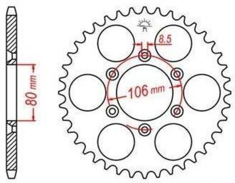 Oceľová rozeta pre sekundárne reťazy typu 520, JT - Anglicko (45 zubov)