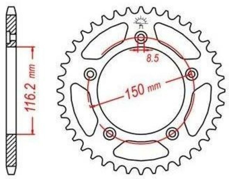 Oceľová rozeta pre sekundárne reťazy typu 520, JT - Anglicko (42 zubov)