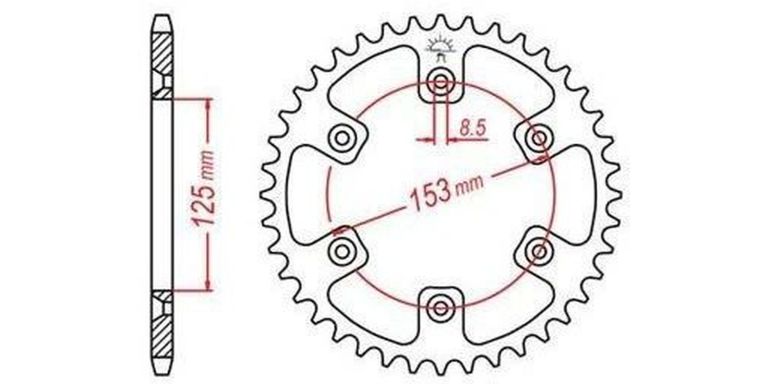 Oceľová rozeta pre sekundárne reťazy typu 520, JT - Anglicko (45 zubov)