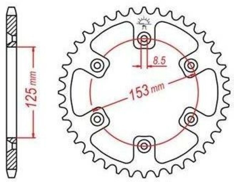Oceľová rozeta pre sekundárne reťazy typu 520, JT - Anglicko (48 zubov)