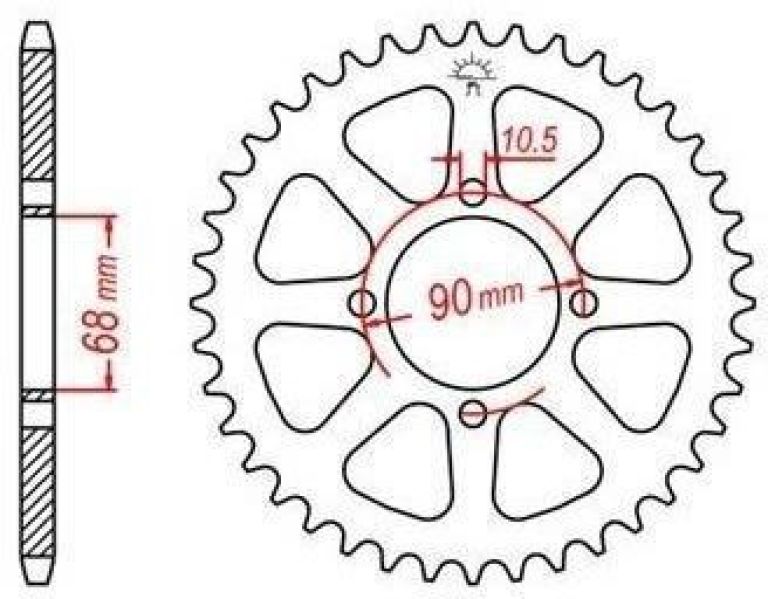 Oceľová rozeta pre sekundárne reťazy typu 520, JT - Anglicko (42 zubov)