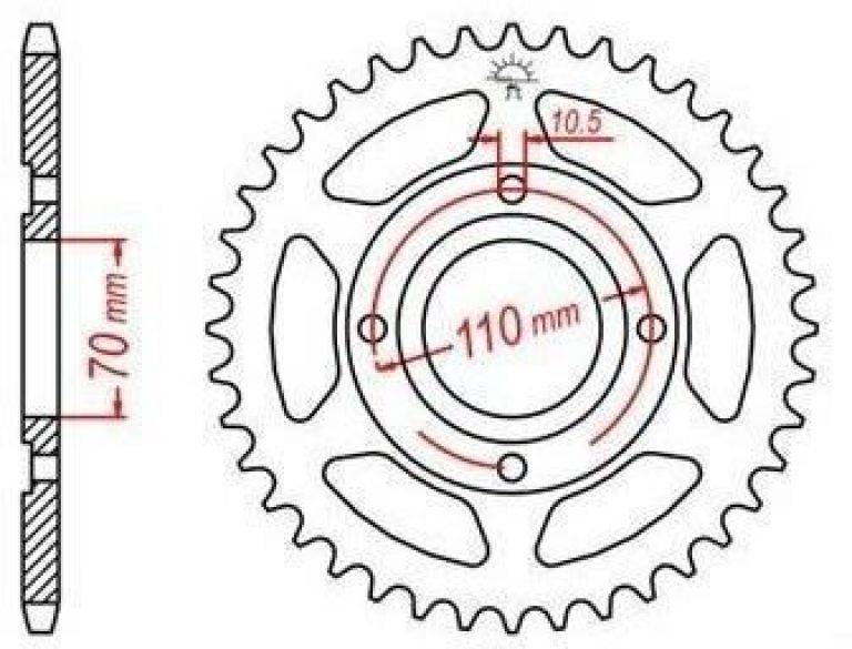 Oceľová rozeta pre sekundárne reťazy typu 520, JT - Anglicko (44 zubov)