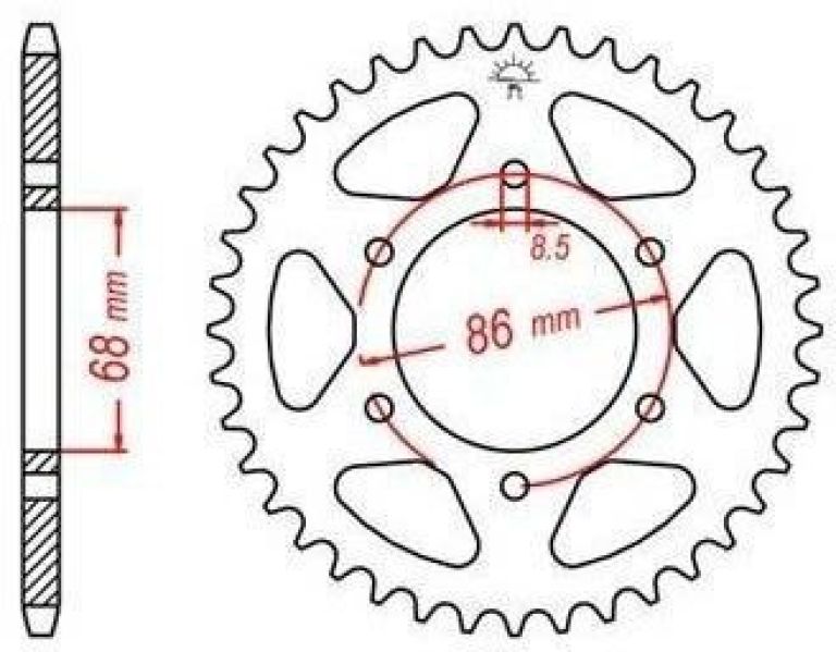 Oceľová rozeta pre sekundárne reťazy typu 520, JT - Anglicko (37 zubov)