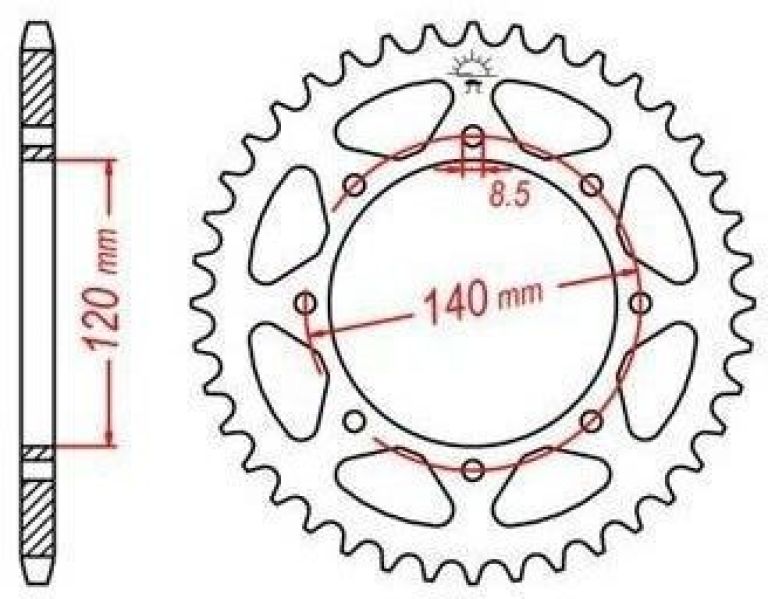 Oceľová rozeta pre sekundárne reťazy typu 520, JT - Anglicko (38 zubov)