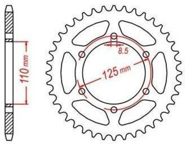 Oceľová rozeta pre sekundárne reťazy typu 520, JT - Anglicko (51 zubov)