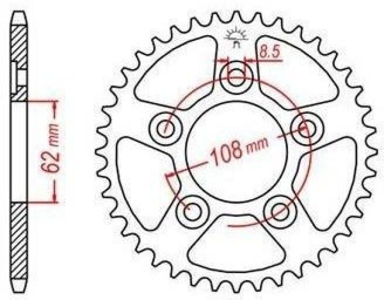 Oceľová rozeta pre sekundárne reťazy typu 520, JT - Anglicko (41 zubov)