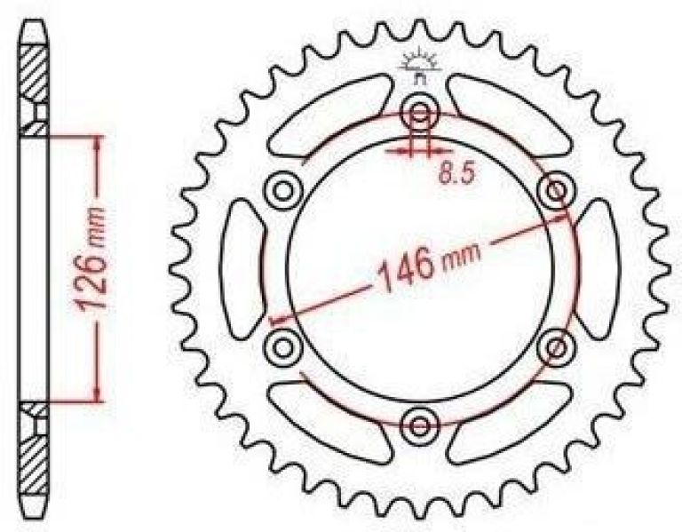 Oceľová rozeta pre sekundárne reťazy typu 520, JT - Anglicko (48 zubov)