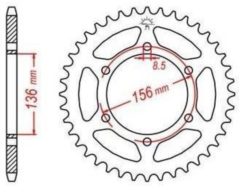 Oceľová rozeta pre sekundárne reťazy typu 520, JT - Anglicko (46 zubov)