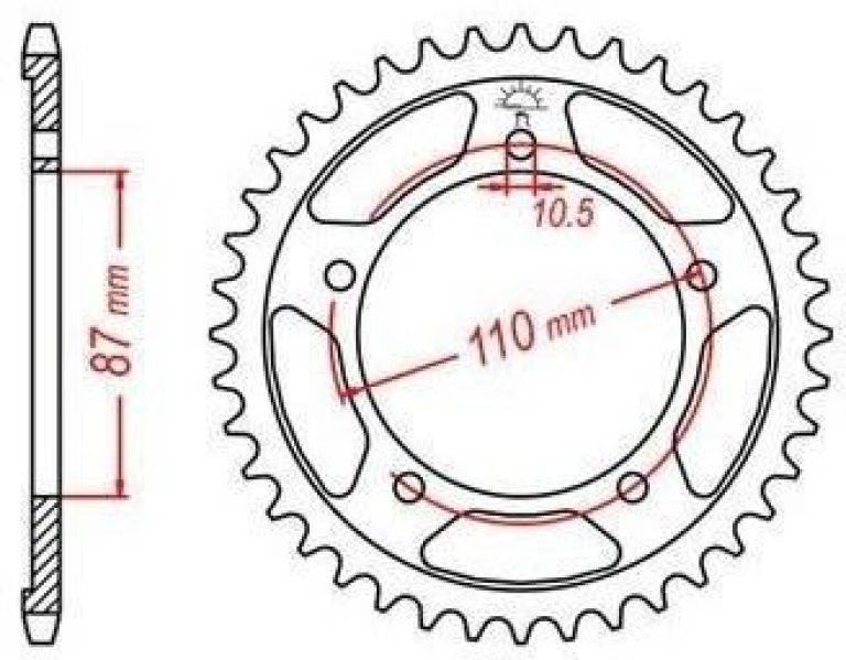 Oceľová rozeta pre sekundárne reťazy typu 520, JT - Anglicko (41 zubov)