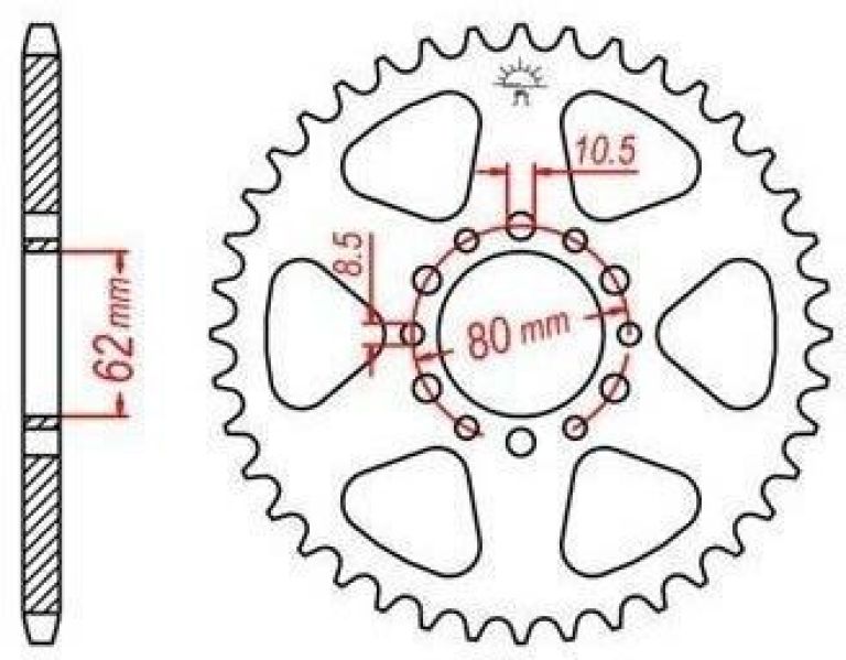 Oceľová rozeta pre sekundárne reťazy typu 520, JT - Anglicko (47 zubov)
