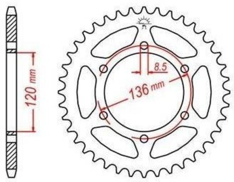 Oceľová rozeta pre sekundárne reťazy typu 520, JT - Anglicko (43 zubov)