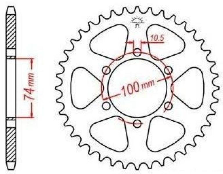 Oceľová rozeta pre sekundárne reťazy typu 520, JT - Anglicko (46 zubov)