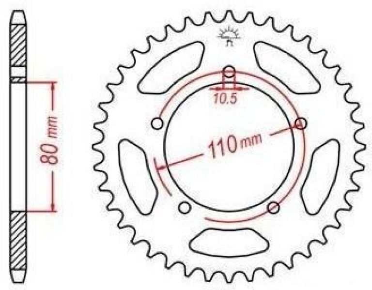 Oceľová rozeta pre sekundárne reťazy typu 520, JT - Anglicko (39 zubov)