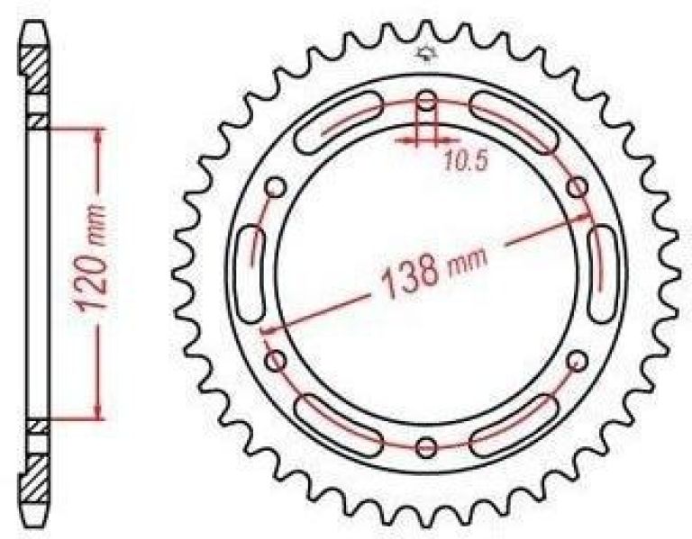 Oceľová rozeta pre sekundárne reťazy typu 520 JT - Anglicko (38 zubov)