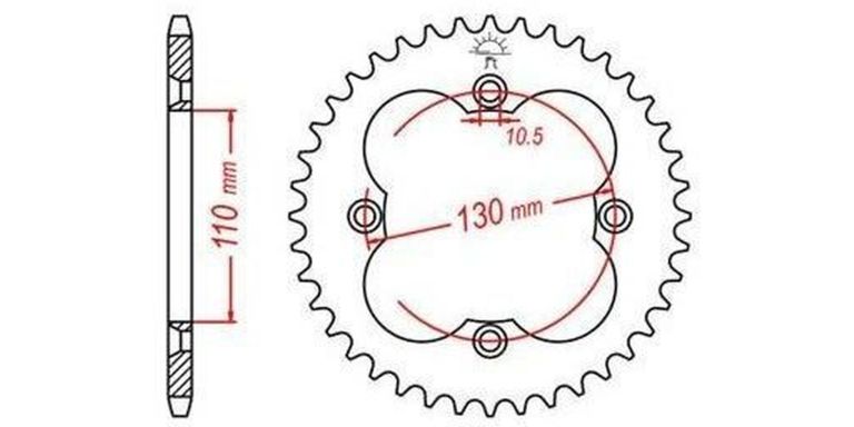Oceľová rozeta pre sekundárne reťazy typu 520, JT - Anglicko (36 zubov)