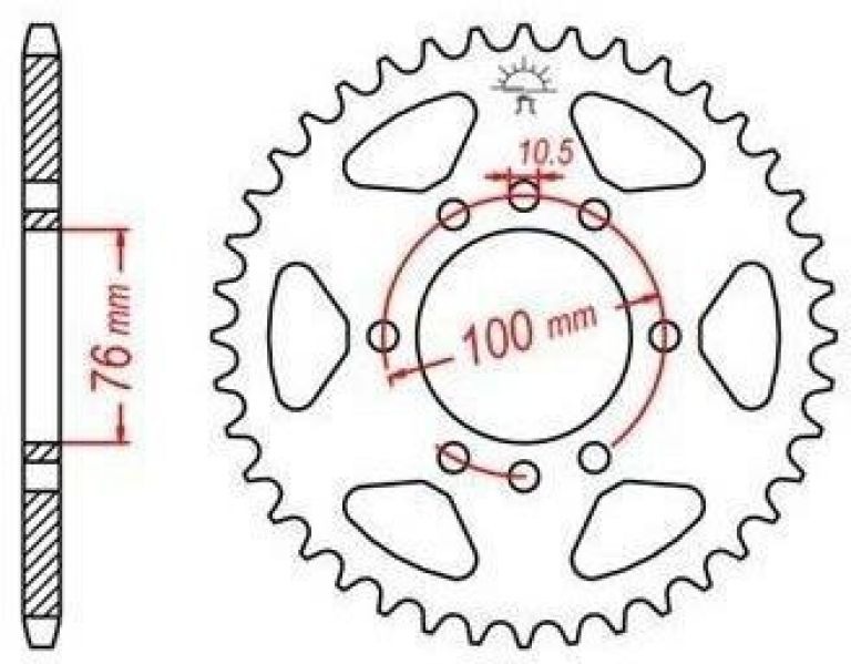 Oceľová rozeta pre sekundárne reťazy typu 520, JT - Anglicko (45 zubov)