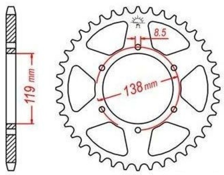Oceľová rozeta pre sekundárne reťazy typu 520, JT - Anglicko (50 zubov)