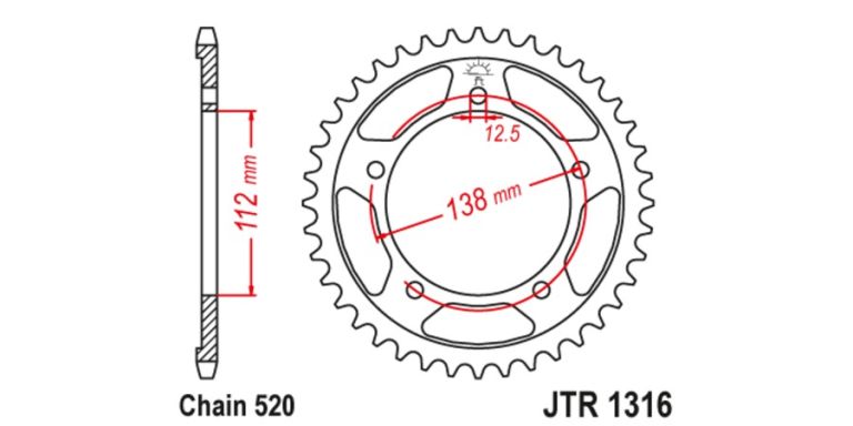 Oceľová rozeta pre sekundárne reťazy typu 520, JT (39 zubov)