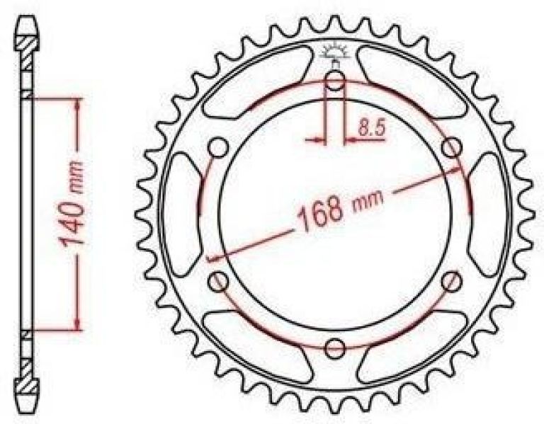 Oceľová rozeta pre sekundárne reťazy typu 525, JT - Anglicko (42 zubov)