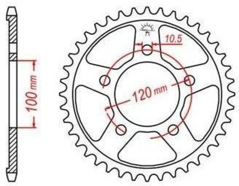 Oceľová rozeta pre sekundárne reťazy typu 525, JT - Anglicko (41 zubov)