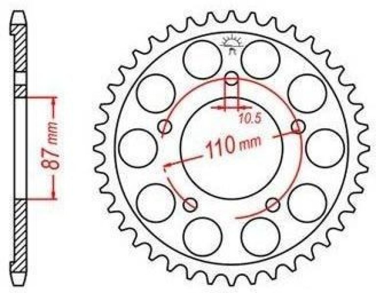 Oceľová rozeta pre sekundárne reťazy typu 525, JT - Anglicko (42 zubov)