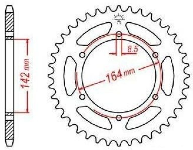 Oceľová rozeta pre sekundárne reťazy typu 525, JT - Anglicko (44 zubov)