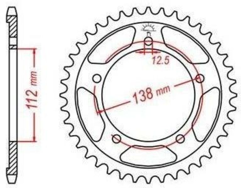 Oceľová rozeta pre sekundárne reťazy typu 525, JT - Anglicko (43 zubov)