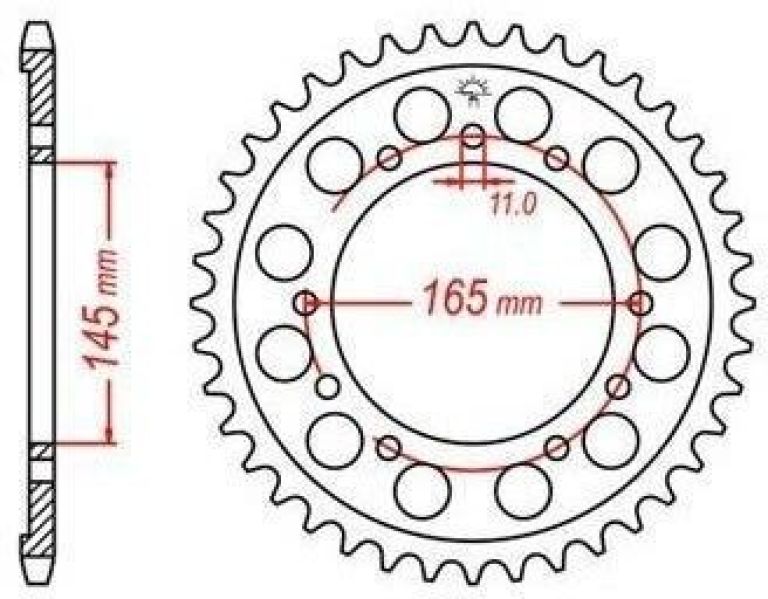 Oceľová rozeta pre sekundárne reťazy typu 525, JT - Anglicko (43 zubov)