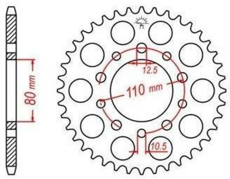 Oceľová rozeta pre sekundárne reťazy typu 525, JT - Anglicko (37 zubov)