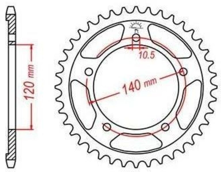 Oceľová rozeta pre sekundárne reťazy typu 525, JT - Anglicko (44 zubov)