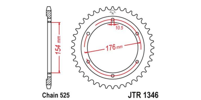 Oceľová rozeta pre sekundárne reťazy typu 525, JT (43 zubov)