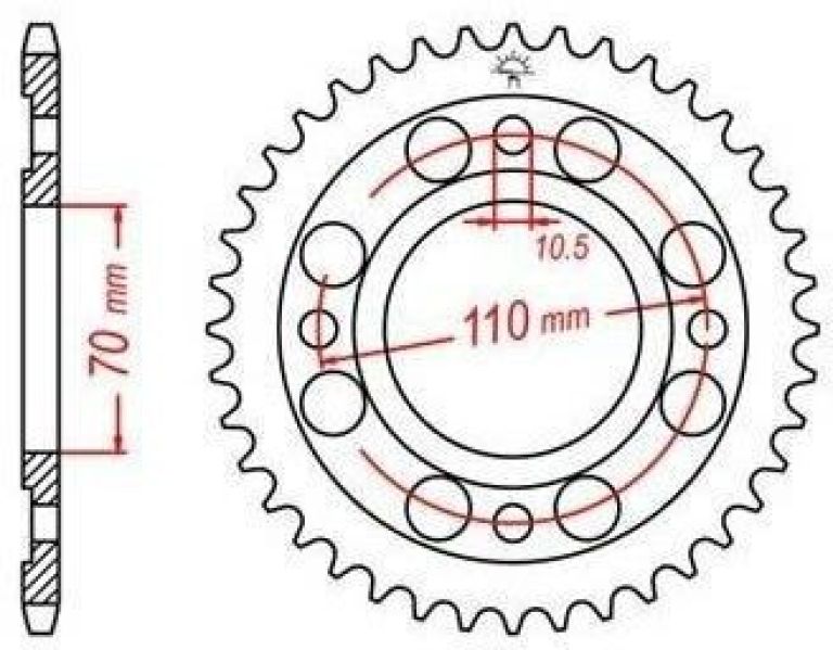 Oceľová rozeta pre sekundárne reťazy typu 530, JT - Anglicko (35 zubov)