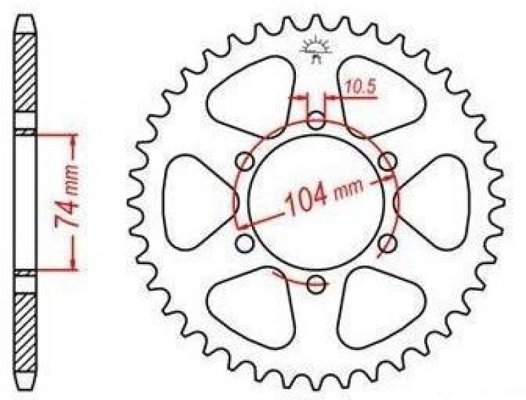 Oceľová rozeta pre sekundárne reťazy typu 530, JT - Anglicko (38 zubov)