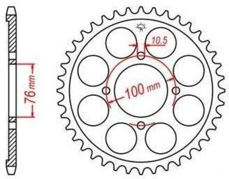 Oceľová rozeta pre sekundárne reťazy typu 530, JT - Anglicko (40 zubov)